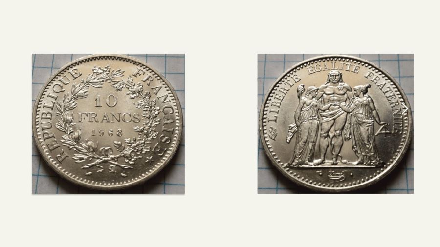 Так выглядели 10 франков в 1968 году. Источник: ucoin.net